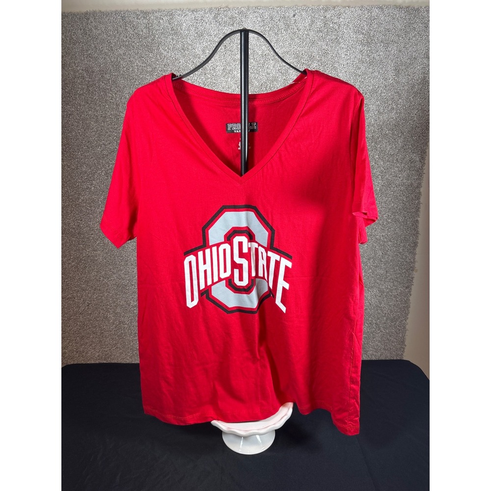 Ohio State Buckeyes Womens Red V-Neck Graphic T-Shirt Profile Varsity Large